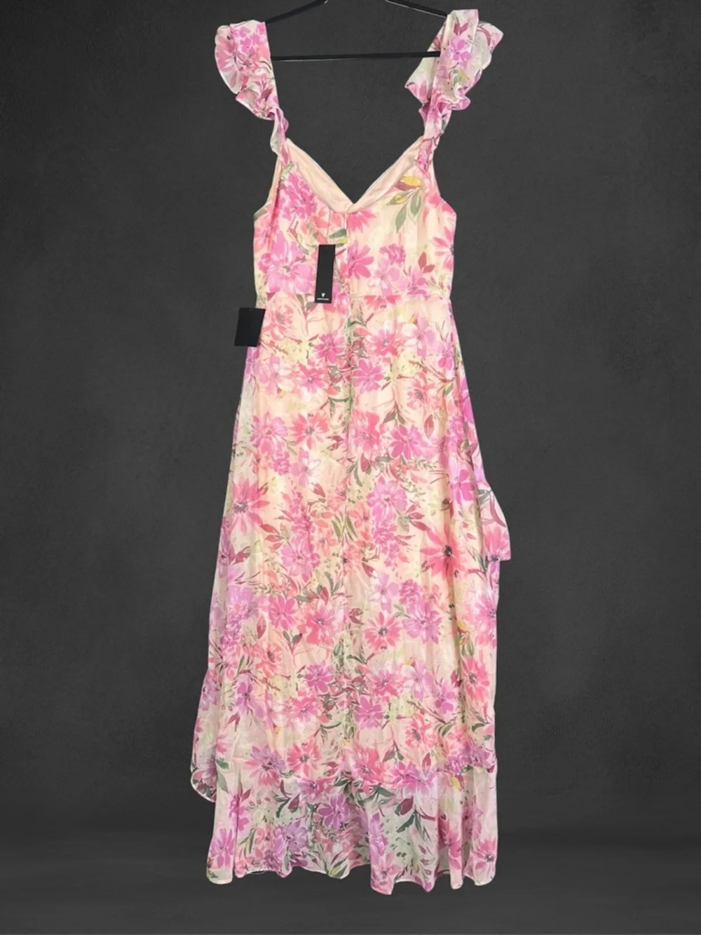 Lulus Watch Me Grow Pink Floral Print Cold-Shoulder High-Low Dress Size L NWT